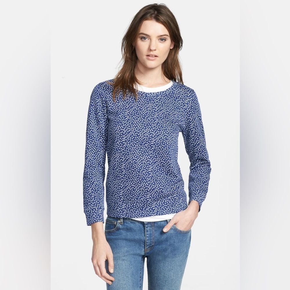 A.P.C. Red And White Coffee Bean 3/4 Sleeve Crewneck Pullover